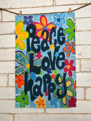 Peace, Love, Happy Tea Towel - Binki Creations by Mary Beth